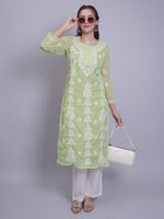 Load image into Gallery viewer, Seva Chikan Hand Embroidered Georgette Lucknowi Chikankari Kurta With Slip