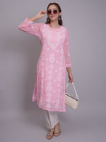 Load image into Gallery viewer, Seva Chikan Hand Embroidered Georgette Lucknowi Chikankari Kurta With Slip