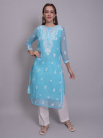 Load image into Gallery viewer, Seva Chikan Hand Embroidered Georgette Lucknowi Chikankari Kurta With Slip