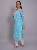 Load image into Gallery viewer, Seva Chikan Hand Embroidered Georgette Lucknowi Chikankari Kurta With Slip