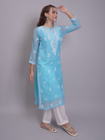 Load image into Gallery viewer, Seva Chikan Hand Embroidered Georgette Lucknowi Chikankari Kurta With Slip
