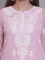 Load image into Gallery viewer, Seva Chikan Hand Embroidered Georgette Lucknowi Chikankari Kurta With Slip