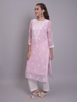 Load image into Gallery viewer, Seva Chikan Hand Embroidered Georgette Lucknowi Chikankari Kurta With Slip