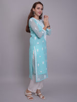 Load image into Gallery viewer, Seva Chikan Hand Embroidered Georgette Lucknowi Chikankari Kurta With Slip