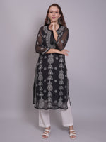 Load image into Gallery viewer, Seva Chikan Hand Embroidered Georgette Lucknowi Chikankari Kurta With Slip