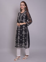 Load image into Gallery viewer, Seva Chikan Hand Embroidered Georgette Lucknowi Chikankari Kurta With Slip