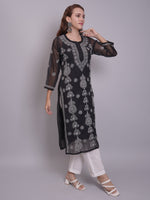 Load image into Gallery viewer, Seva Chikan Hand Embroidered Georgette Lucknowi Chikankari Kurta With Slip