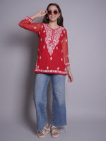 Load image into Gallery viewer, Seva Chikan Hand Embroidered Georgette Lucknowi Chikankari Top