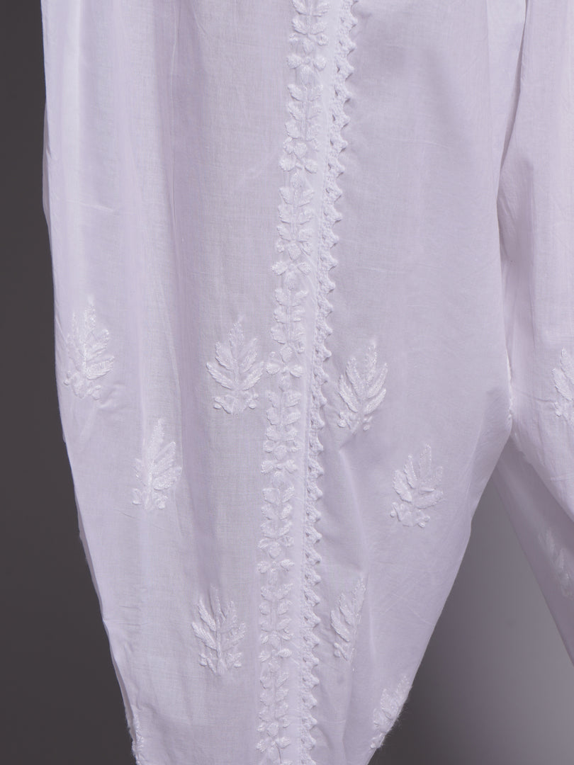 Seva Chikan Hand Embroidered White Cotton Lucknawi Chikankari Pant-SCL11037