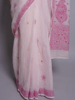 Load image into Gallery viewer, Seva Chikan Hand Embroidered Pink Kota Lucknowi Chikankari Saree- SCL6074