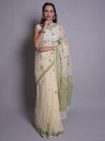 Load image into Gallery viewer, Seva Chikan Hand Embroidered Lemon Kota Lucknowi Chikankari Saree- SCL6073