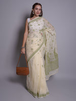Load image into Gallery viewer, Seva Chikan Hand Embroidered Lemon Kota Lucknowi Chikankari Saree- SCL6073