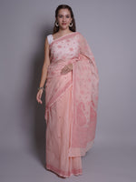 Load image into Gallery viewer, Seva Chikan Hand Embroidered Peach Kota Lucknowi Chikankari Saree- SCL6072