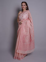 Load image into Gallery viewer, Seva Chikan Hand Embroidered Peach Kota Lucknowi Chikankari Saree- SCL6072