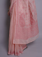 Load image into Gallery viewer, Seva Chikan Hand Embroidered Peach Kota Lucknowi Chikankari Saree- SCL6072