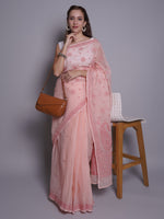 Load image into Gallery viewer, Seva Chikan Hand Embroidered Peach Kota Lucknowi Chikankari Saree- SCL6072
