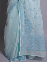 Load image into Gallery viewer, Seva Chikan Hand Embroidered Blue Kota Lucknowi Chikankari Saree- SCL6071