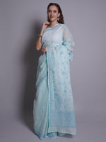 Load image into Gallery viewer, Seva Chikan Hand Embroidered Blue Kota Lucknowi Chikankari Saree- SCL6071