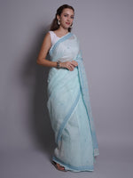 Load image into Gallery viewer, Seva Chikan Hand Embroidered Blue Kota Lucknowi Chikankari Saree- SCL6071