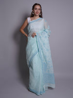 Load image into Gallery viewer, Seva Chikan Hand Embroidered Blue Kota Lucknowi Chikankari Saree- SCL6071