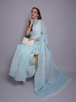 Load image into Gallery viewer, Seva Chikan Hand Embroidered Blue Kota Lucknowi Chikankari Saree- SCL6071