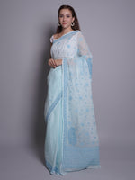 Load image into Gallery viewer, Seva Chikan Hand Embroidered Blue Kota Lucknowi Chikankari Saree- SCL6075