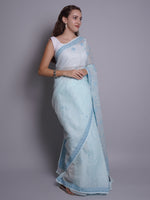 Load image into Gallery viewer, Seva Chikan Hand Embroidered Blue Kota Lucknowi Chikankari Saree- SCL6075