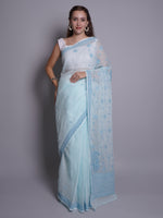 Load image into Gallery viewer, Seva Chikan Hand Embroidered Blue Kota Lucknowi Chikankari Saree- SCL6075