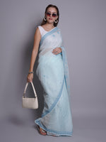 Load image into Gallery viewer, Seva Chikan Hand Embroidered Blue Kota Lucknowi Chikankari Saree- SCL6075