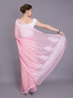 Load image into Gallery viewer, Seva Chikan Hand Embroidered Peach Georgette Lucknowi Chikankari Saree- SCL6064