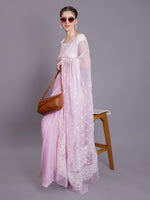 Load image into Gallery viewer, Seva Chikan Hand Embroidered Pink Georgette Lucknowi Chikankari Saree- SCL6069