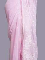 Load image into Gallery viewer, Seva Chikan Hand Embroidered Pink Georgette Lucknowi Chikankari Saree- SCL6069