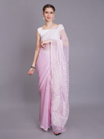 Load image into Gallery viewer, Seva Chikan Hand Embroidered Pink Georgette Lucknowi Chikankari Saree- SCL6069