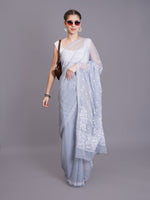 Load image into Gallery viewer, Seva Chikan Hand Embroidered Grey Georgette Lucknowi Chikankari Saree- SCL6062