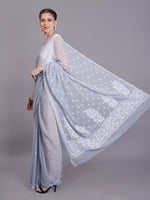 Load image into Gallery viewer, Seva Chikan Hand Embroidered Grey Georgette Lucknowi Chikankari Saree- SCL6062