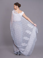 Load image into Gallery viewer, Seva Chikan Hand Embroidered Grey Georgette Lucknowi Chikankari Saree- SCL6062