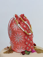 Load image into Gallery viewer, Seva Chikan Hand Embroidered Kota Lucknowi Chikankari Potali With Tasseled Gota Patti Work