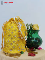 Load image into Gallery viewer, Seva Chikan Hand Embroidered Kota Lucknowi Chikankari Potali With Tasseled Gota Patti Work