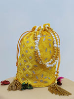 Load image into Gallery viewer, Seva Chikan Hand Embroidered Kota Lucknowi Chikankari Potali With Tasseled Gota Patti Work