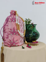 Load image into Gallery viewer, Seva Chikan Hand Embroidered Kota Lucknowi Chikankari Potali With Tasseled Gota Patti Work