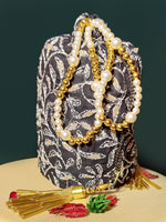 Load image into Gallery viewer, Seva Chikan Hand Embroidered Kota Lucknowi Chikankari Potali With Tasseled Gota Patti Work