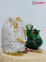Load image into Gallery viewer, Seva Chikan Hand Embroidered Kota Lucknowi Chikankari Potali With Tasseled Gota Patti Work