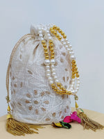 Load image into Gallery viewer, Seva Chikan Hand Embroidered Kota Lucknowi Chikankari Potali With Tasseled Gota Patti Work