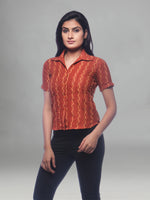 Load image into Gallery viewer, Seva Chikan Hand Embroidered Brown Cotton Lucknowi Chikankari Short Top- SCL0142