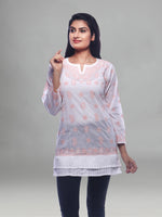 Load image into Gallery viewer, Seva Chikan Hand Embroidered White Cotton Lucknowi Chikankari Short Top - SCL0141