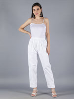 Load image into Gallery viewer, Seva Chikan Hand Embroidered White Lycra Lucknawi Chikankari Pant-SCL11015