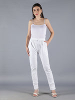 Load image into Gallery viewer, Seva Chikan Hand Embroidered White Lycra Lucknawi Chikankari Pant-SCL11018
