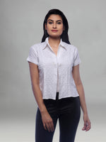 Load image into Gallery viewer, Seva Chikan Hand Embroidered White Cotton Lucknowi Chikankari Short Shirt - SCL0128