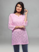 Load image into Gallery viewer, Seva Chikan Hand Embroidered Pink Viscose Georgette Lucknowi Chikankari Short Top-SCL0511