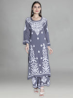 Load image into Gallery viewer, Seva Chikan Hand Embroidered Modal Cotton Chikankari Kurta With Palazzo